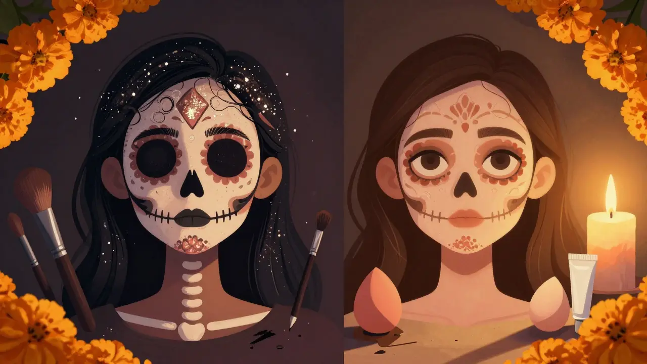 Сравнение: слишком яркий хайлайтер слева и естественное сияние справа, с символами ошибок и победы.