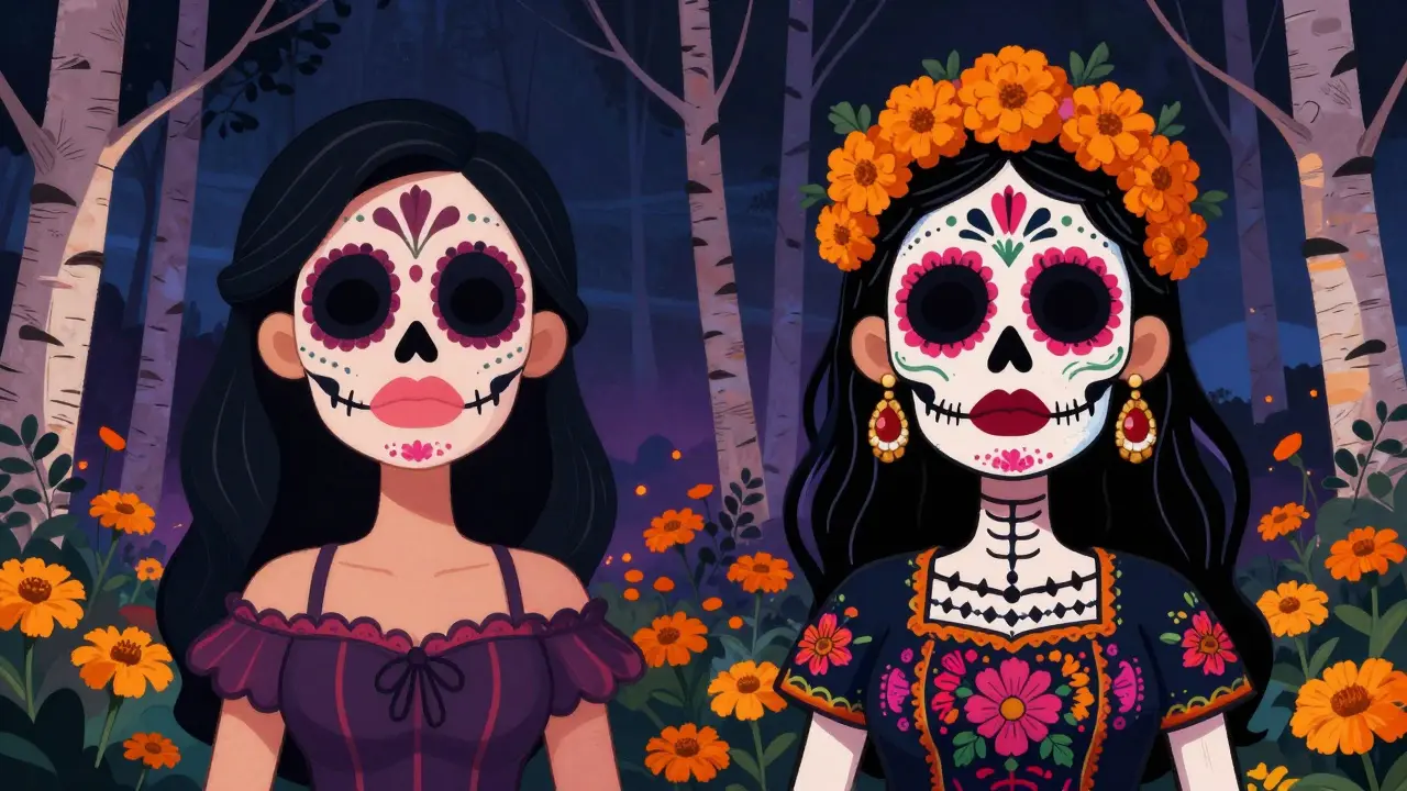 Сравнение западных и русских губ в стиле Дня мертвых: одна — надутая, другая — анатомически корректированная.