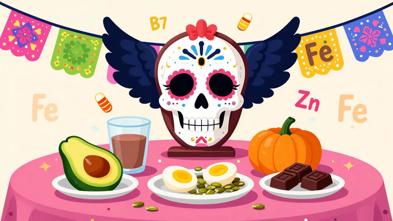 На алтаре — продукты для роста ресниц, над зеркалом-черепом взлетают длинные ресницы как крылья.