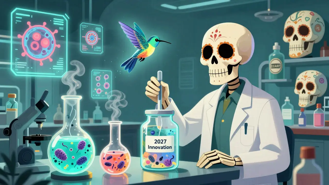 Лаборатория будущего с биотехнологическими ароматами, формирующими молекулы, похожие на колибри.