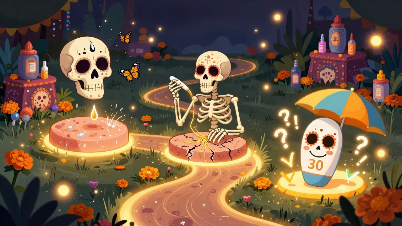 Волшебный путь ухода за кожей с этапами: ретинол, восстановление барьера и защита от солнца.