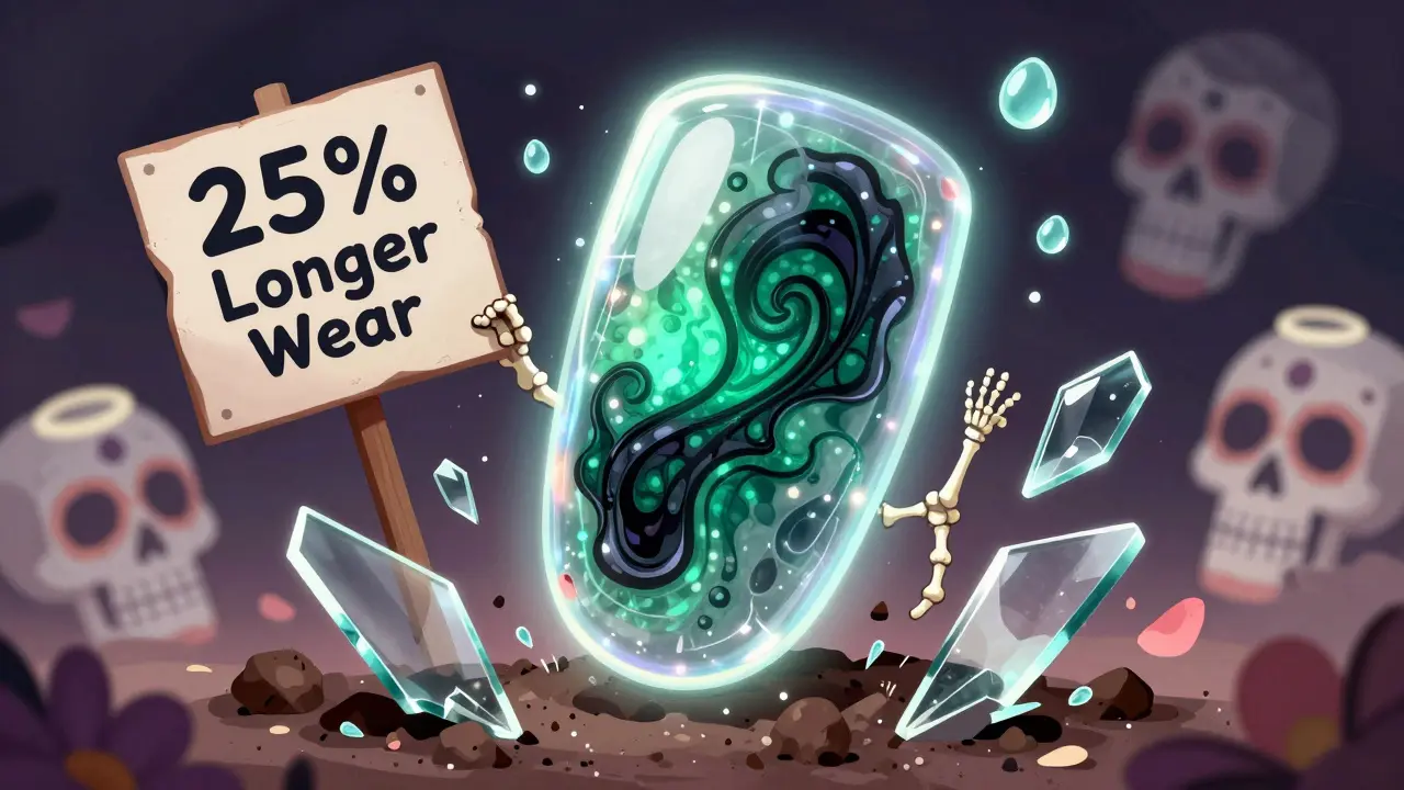 Блестящий топ как защитный щит, охраняющий ноготь от повреждений в стиле Дня мёртвых.