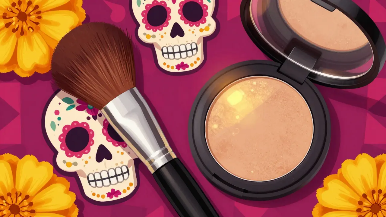 Набор кистей и палетка бронзера с цветочными узорами и орнаментом