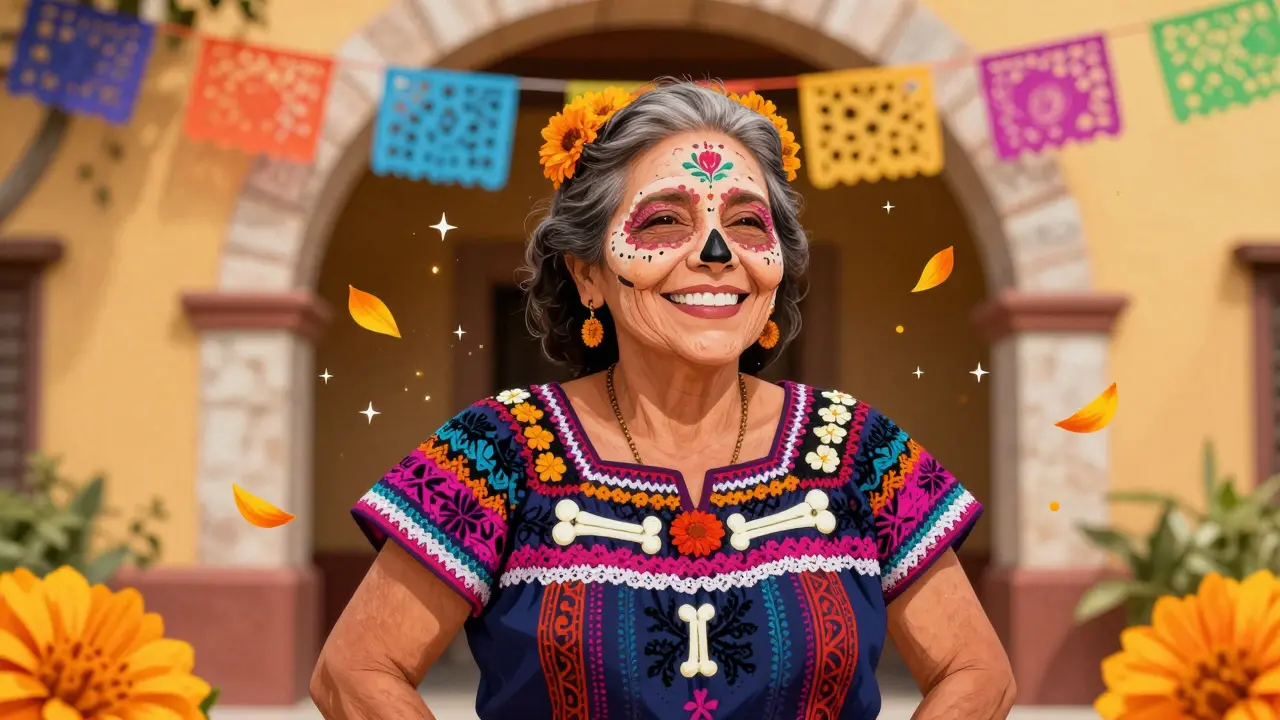 Радостная женщина с сияющей кожей на праздничном фоне