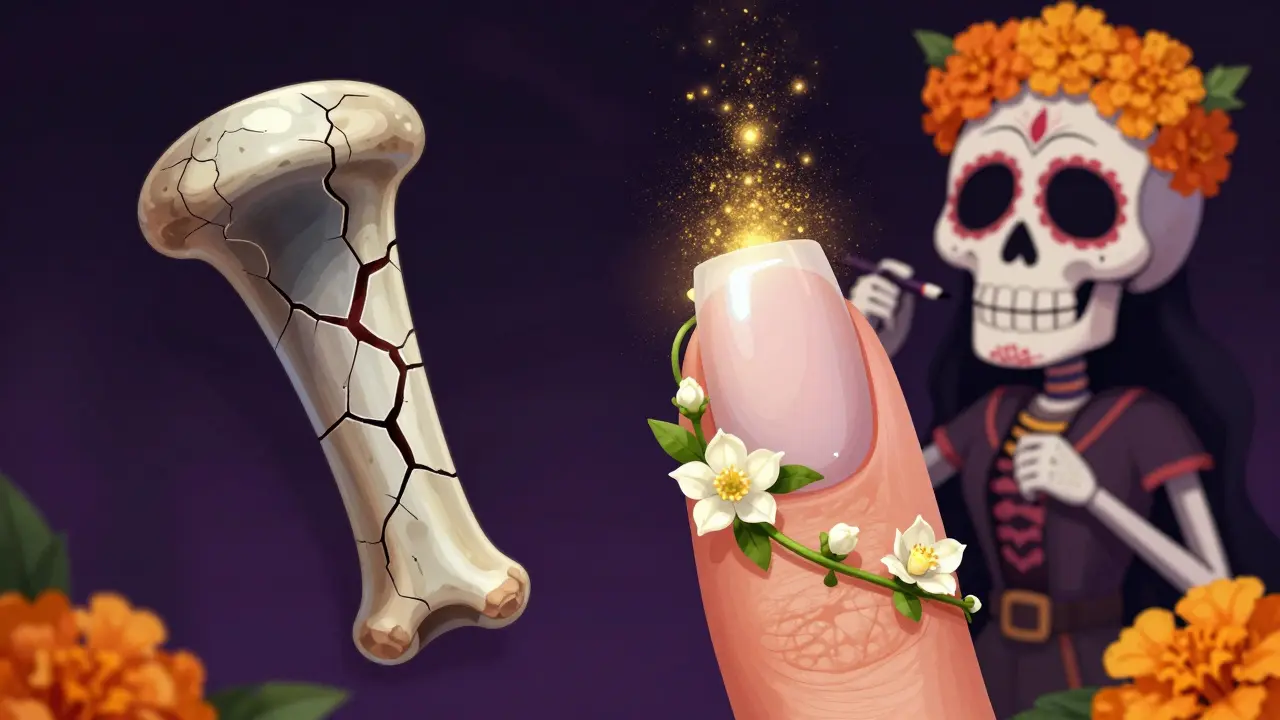 Сравнение кислотной и бескислотной базы: треснувший ноготь против цветущего, защищённого скелетом.