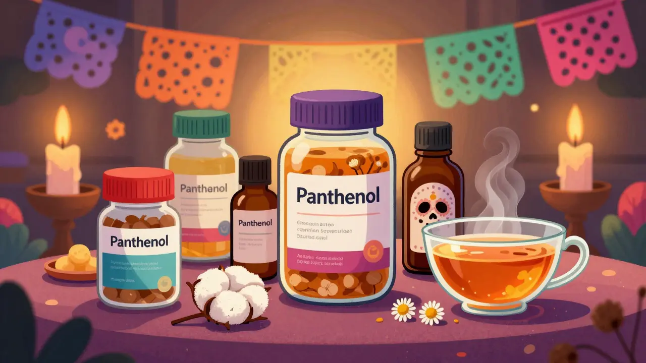 Аптечные средства и ромашковый чай на алтаре в стиле Дня мертвых