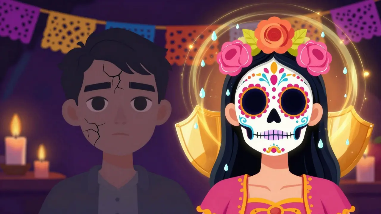 Сравнение тусклой кожи и сияющего лица с восстановленным барьером в стиле калавера