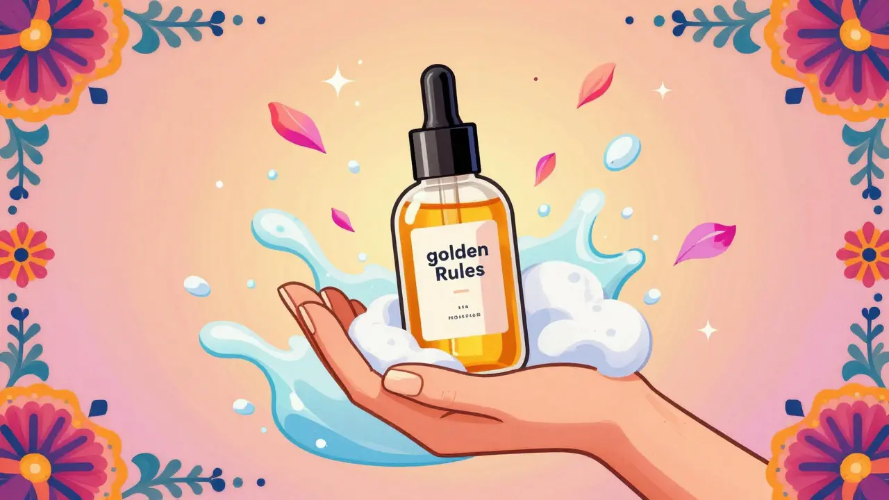 Средства для бережного очищения кожи в окружении ярких лепестков в стиле Дня Мертвых